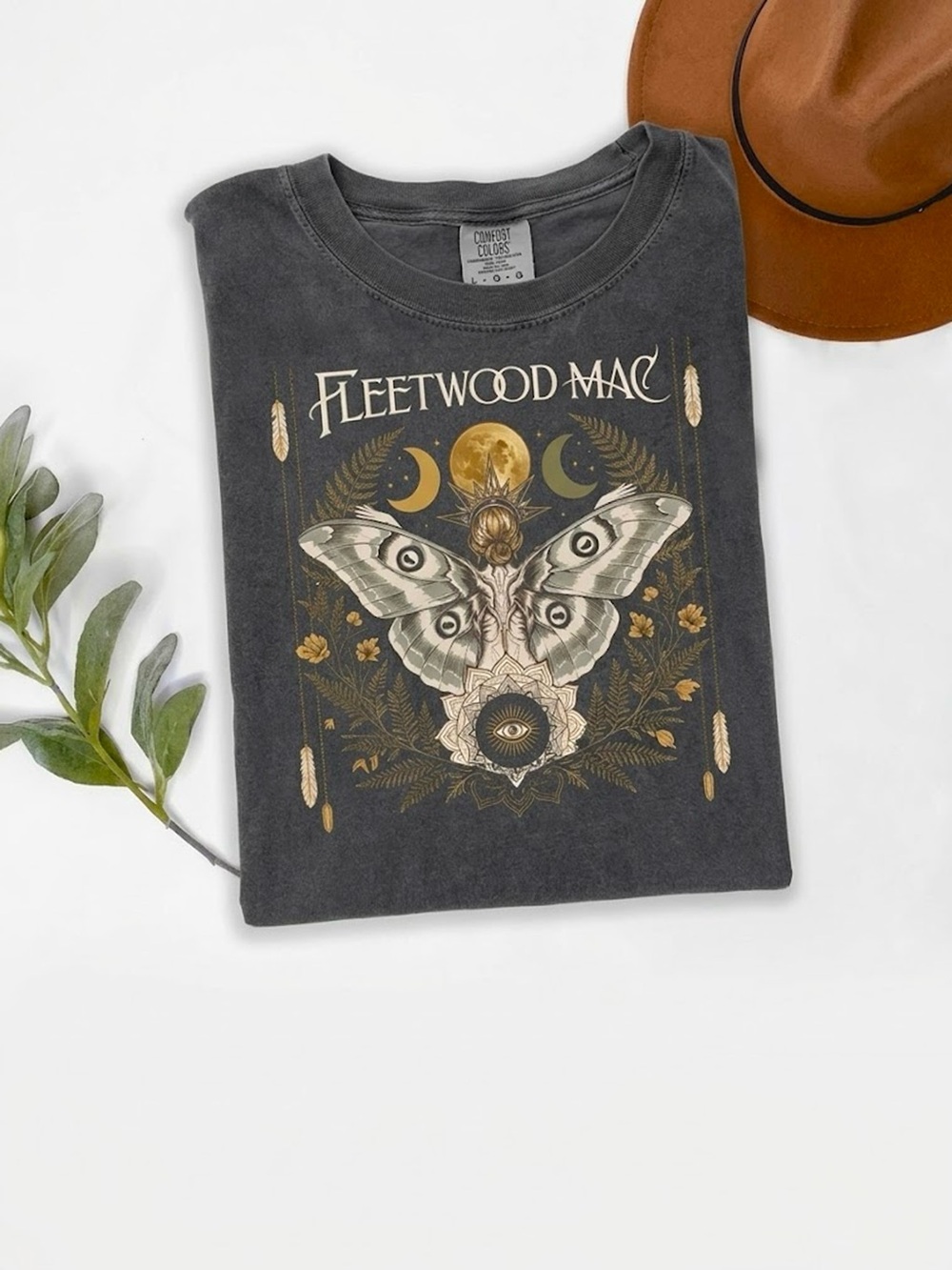 Fleetwood Mac Mystical Moth Boho Band Tee Comfort Colors Washed Black T-Shirt